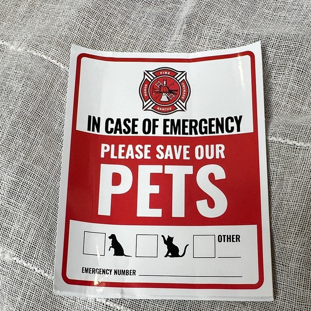 911 Emergency Sticker for Pet Life Saving NWT 5x4" PROTECT YOUR FURRY LOVED ONES